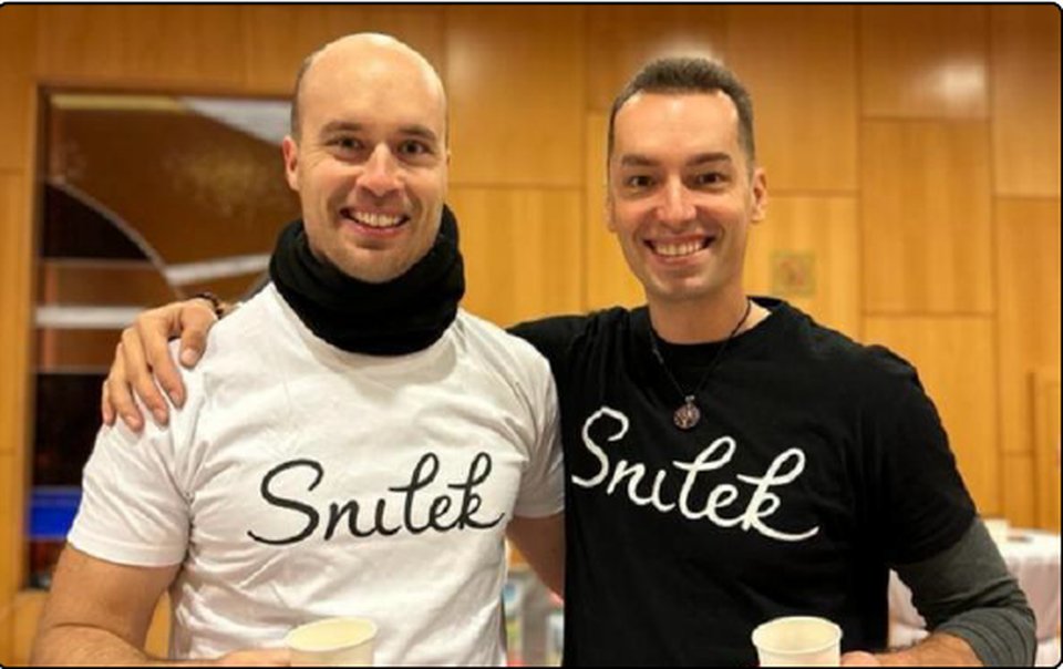 Milan Kolář with a friend in Snutek T-shirts